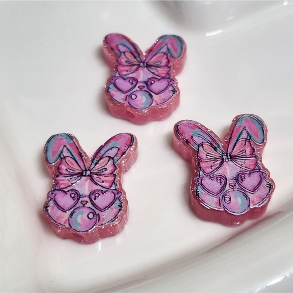 Bunny Focal‎ Beads 2 Pc Acrylic Easter Beaded Pen Crafts Jewelry Making Keychain